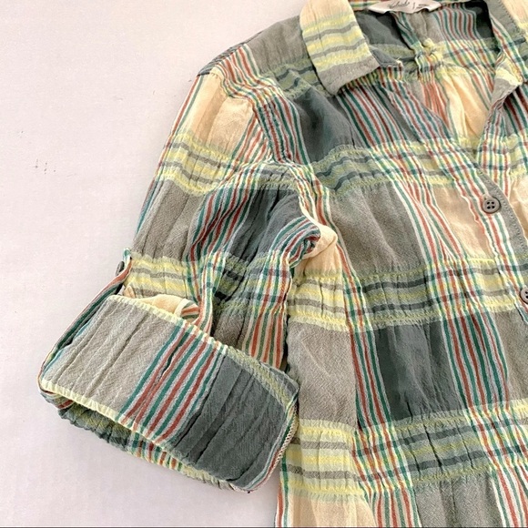 WOOLRICH Plaid Gray Yellow Cotton Shirt Small Convertible Roll-up Sleeve - Picture 7 of 15